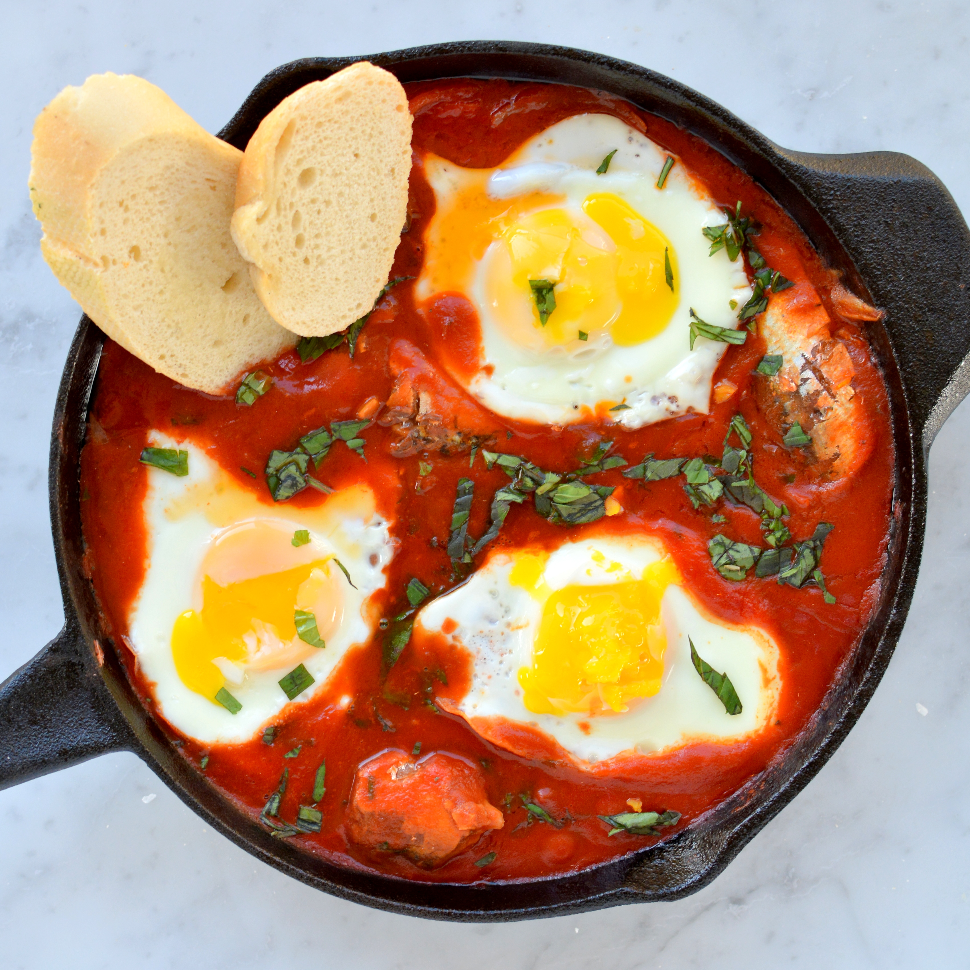 Sriracha Eggs in Purgatory with Sardines | builicious